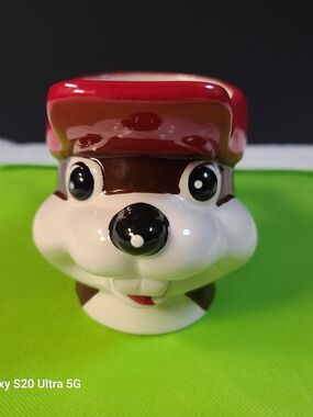 Ceramic Brown & White Squirrel Coffee Mug with Red Hat